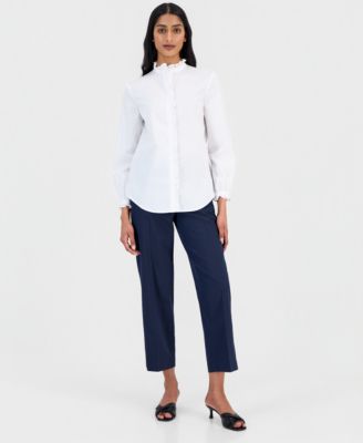 Women's Ruffle-Trim Button-Front Shirt