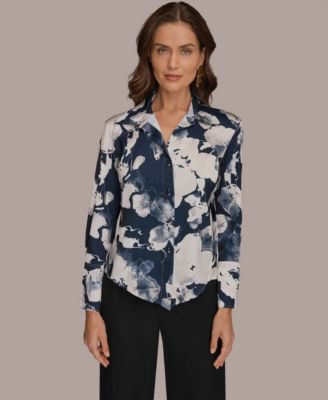 Petite Collared Neck Long Sleeves Shirt