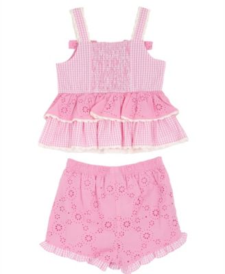 Girls' 2T-6X Gingham Top And Eyelet Shorts, 2-Piece Set