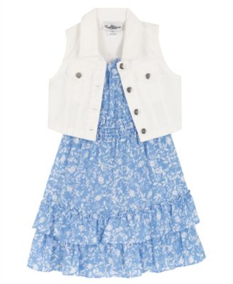 Girls' 4T-6X Printed Tiered Dress and Vest, 2-Piece Set