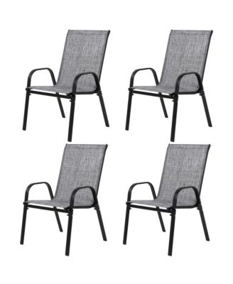 4 Piece Outdoor Grey Patio Camping Chairs Breathable Textilene Fabric High Backrest Armrest Space Saving for Garden Pool Beach