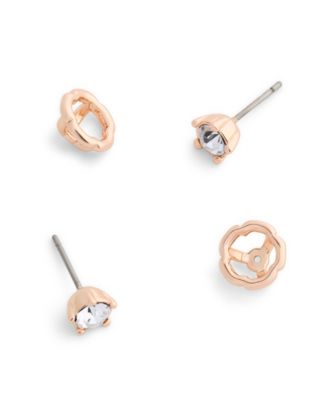 Faux Stone Halo Tea Rose Stud Earrings
