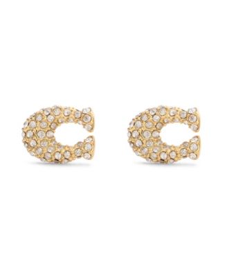 Faux Stone Pav&eacute; Signature C Stud Earrings