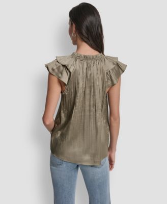 Women's Short-Sleeve Pleated Tie Front Blouse