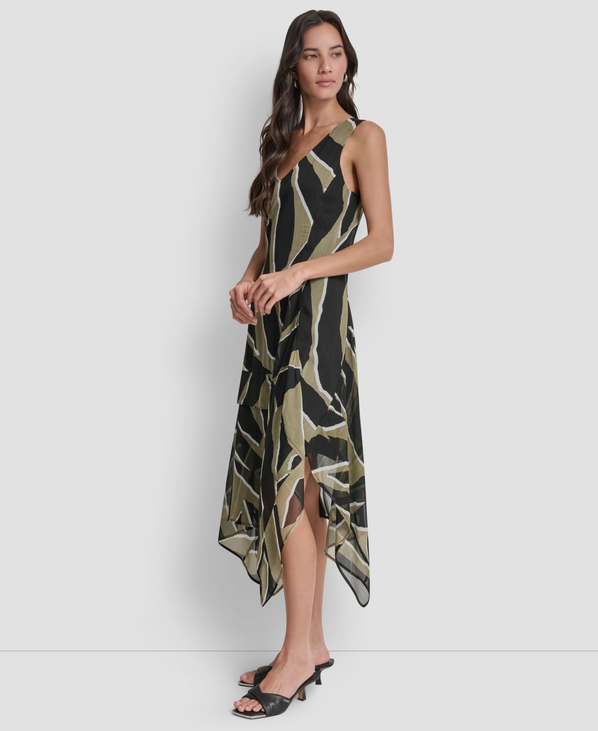 Dkny Women's Sleeveless Layered Crinkle V-Neck Dress