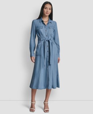 Women's Roll-Tab Sleeve Cargo Collared Dress