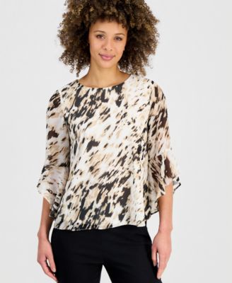 Women's Printed Flared-Cuff Blouse