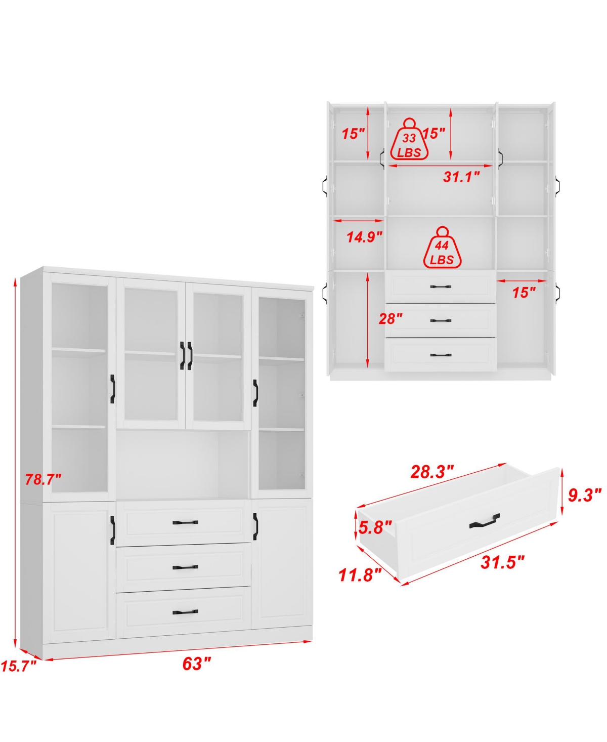 6-Door 2-Drawer Kitchen Storage Cabinet with Movable Shelves,Pantry