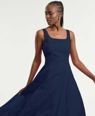 Women's Seamed Square Neck Midi Dress