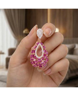 Sterling Silver Baguette & Round CZ Pear Shape Drop Earrings