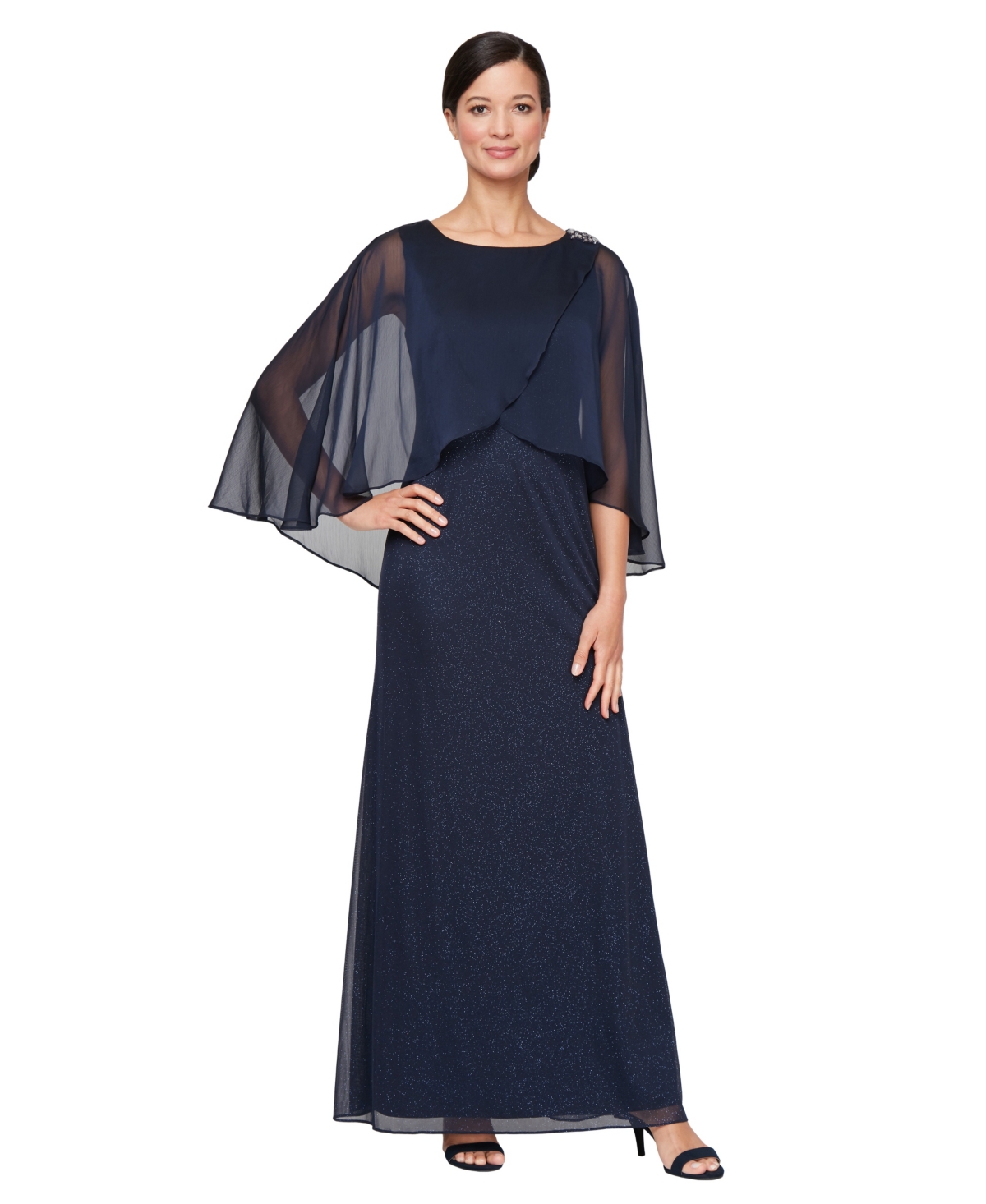 Sl Fashions Women's Long Glitter Mesh Dress