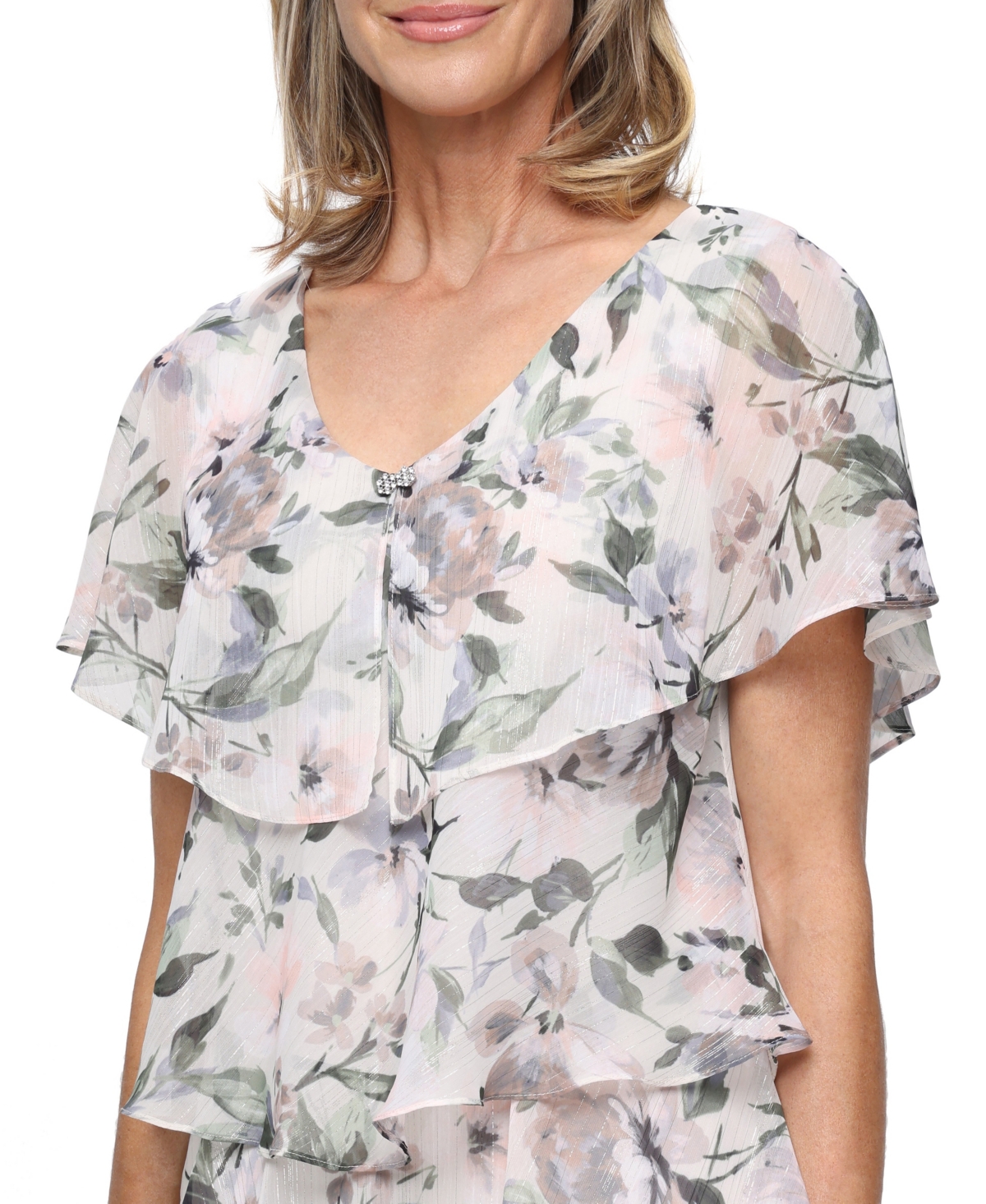 Sl Fashions Women's Printed V-Neck Dress