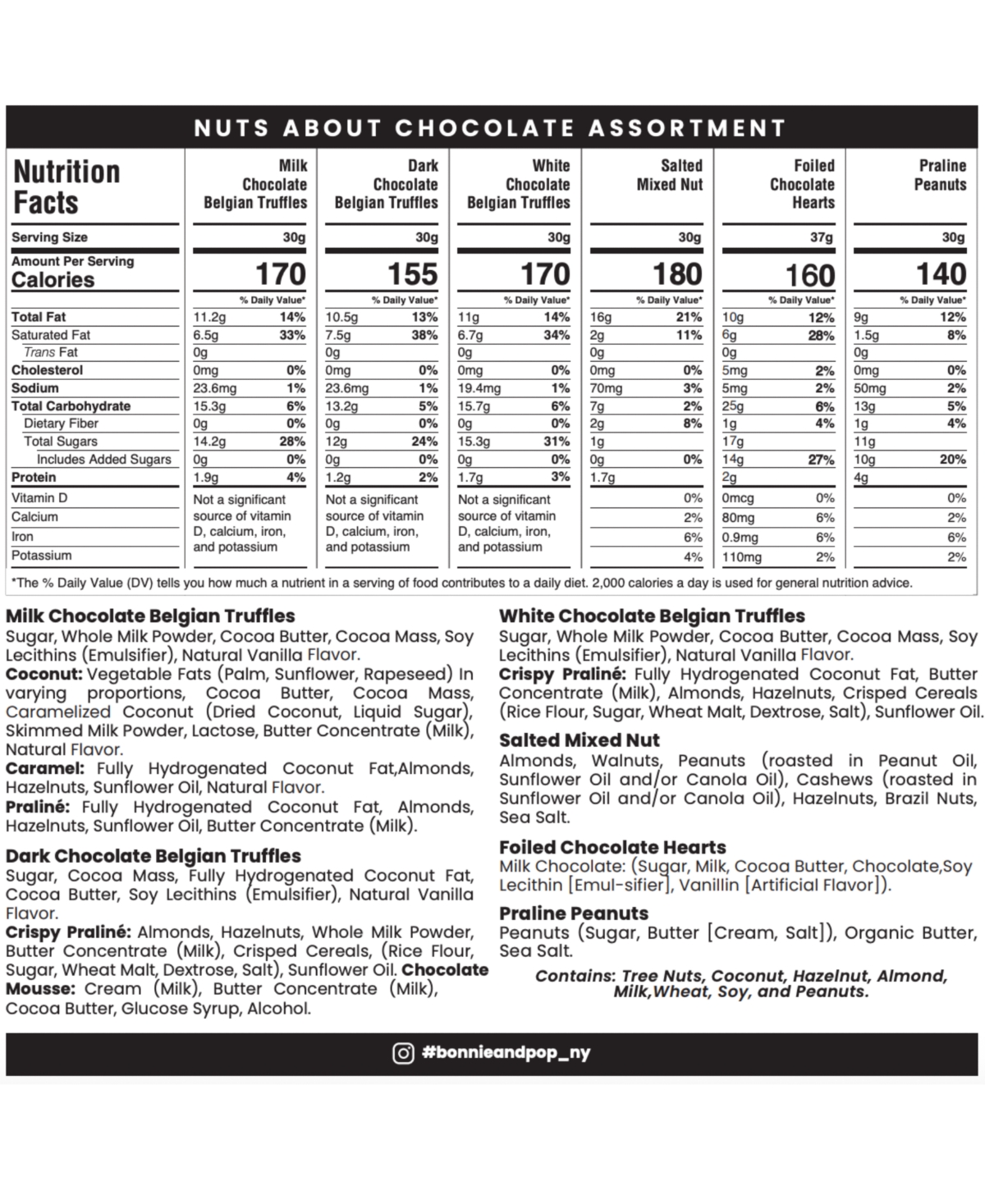 Bonnie & Pop Valentine's Day Chocolate and Nut Assortment, 29 Pieces