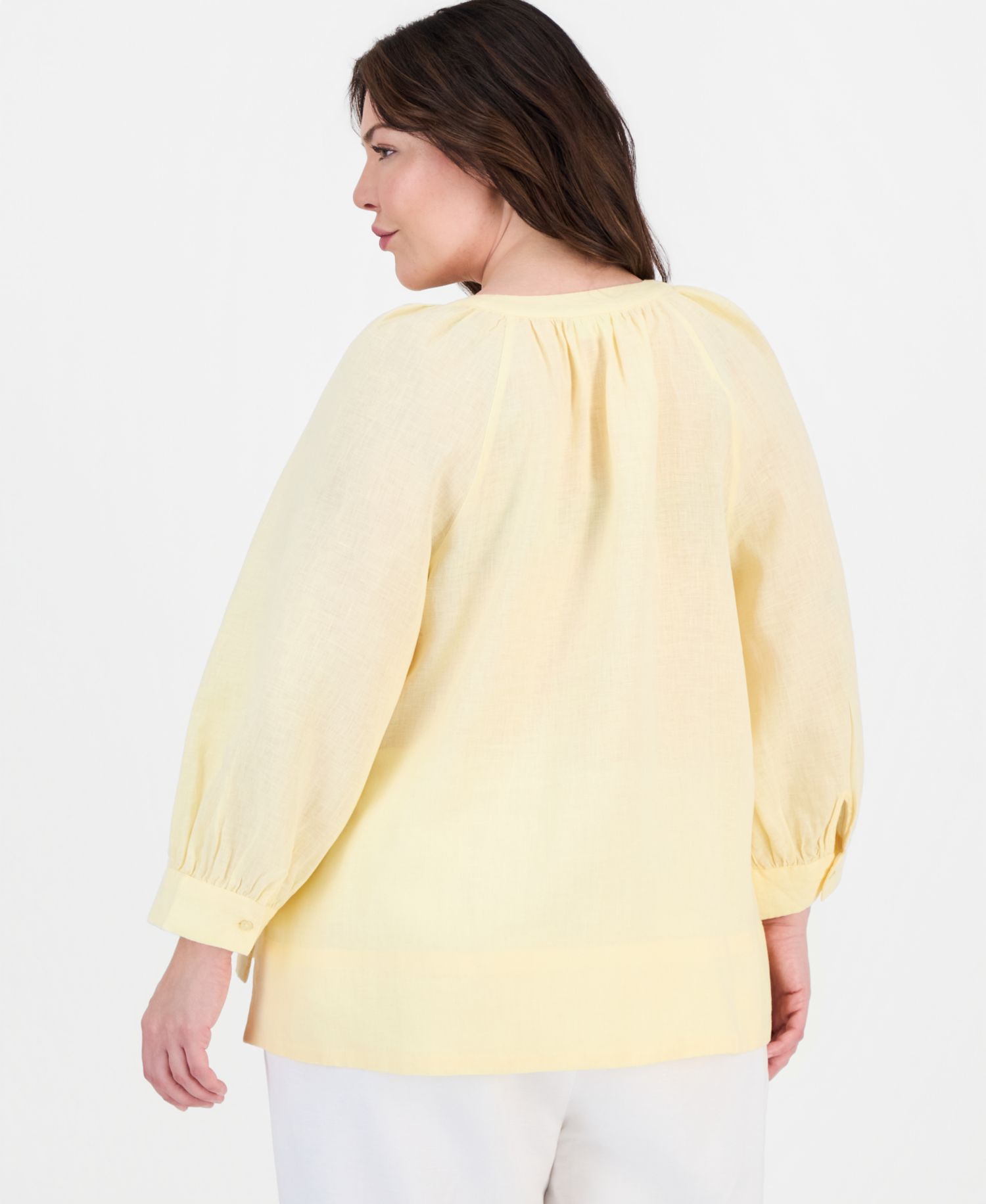 Women's 100% Linen Split-Neck 3/4-Sleeve Blouse