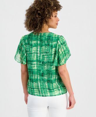 Petite Tulip-Sleeve V-Neck Top