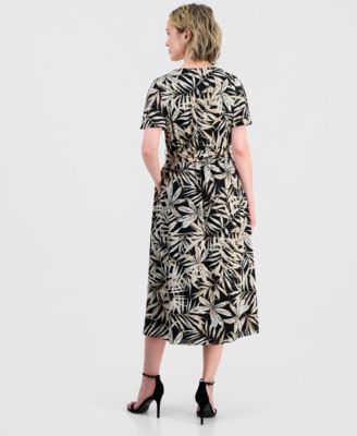 Women's V-Neck Flutter-Sleeve Midi Dress