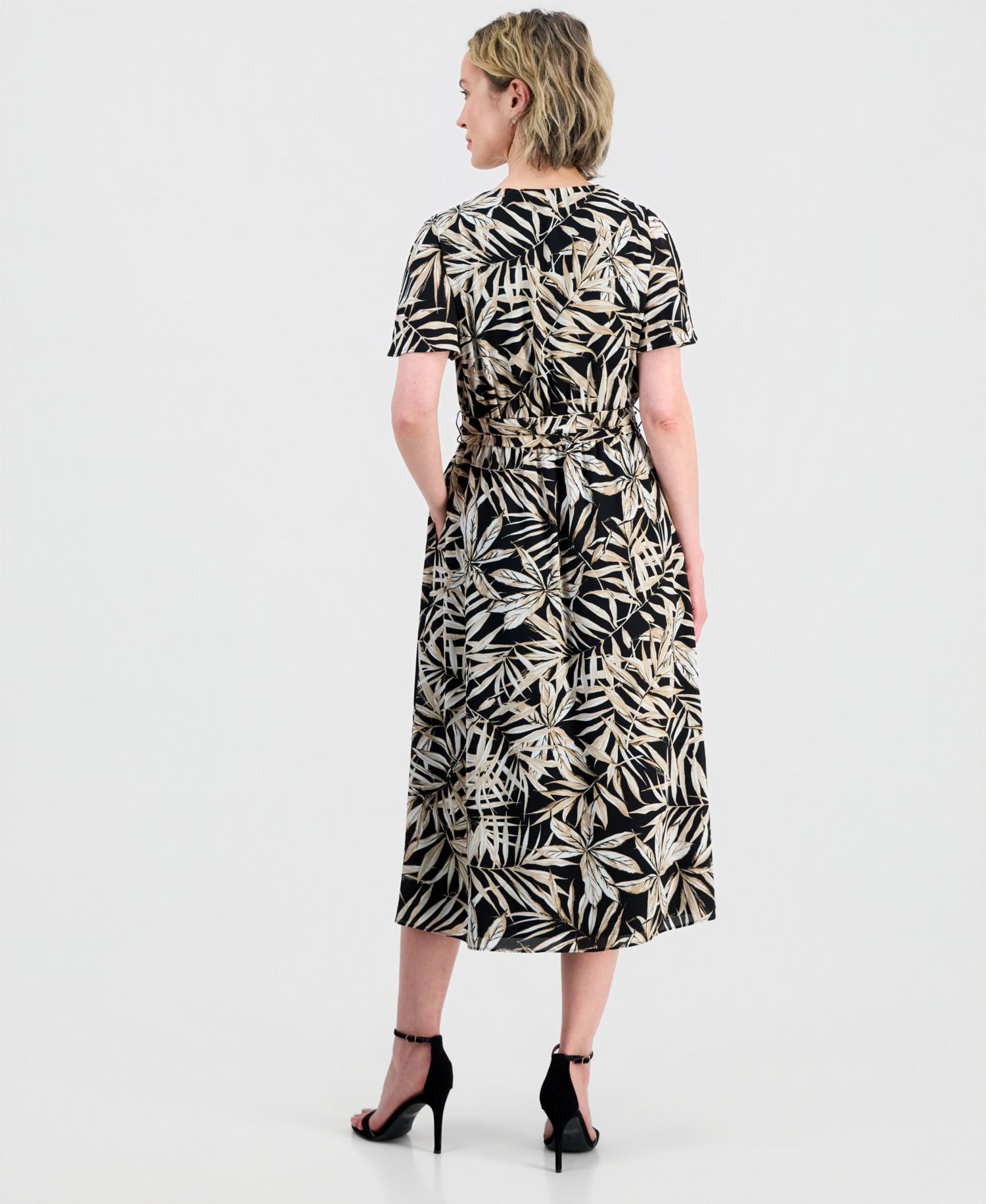 Women's V-Neck Flutter-Sleeve Midi Dress