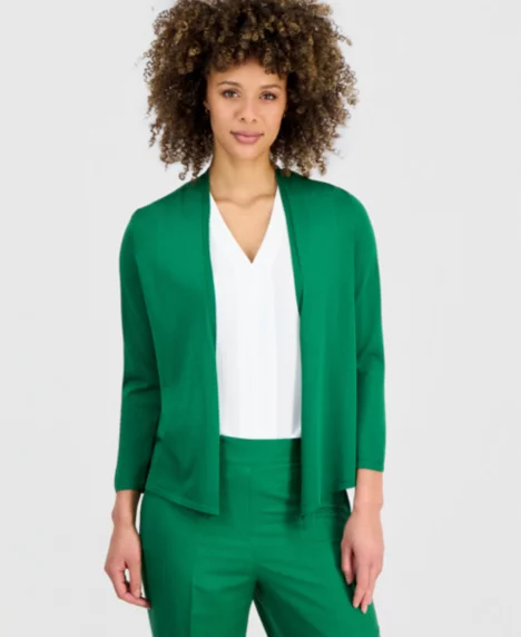 Women's Self Edge A-Line Cardigan, Regular & Petite - Lush Green