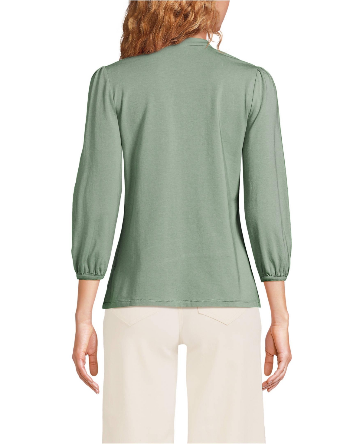 Lands' End Women's Tall Lightweight Jersey Button Pintuck Top