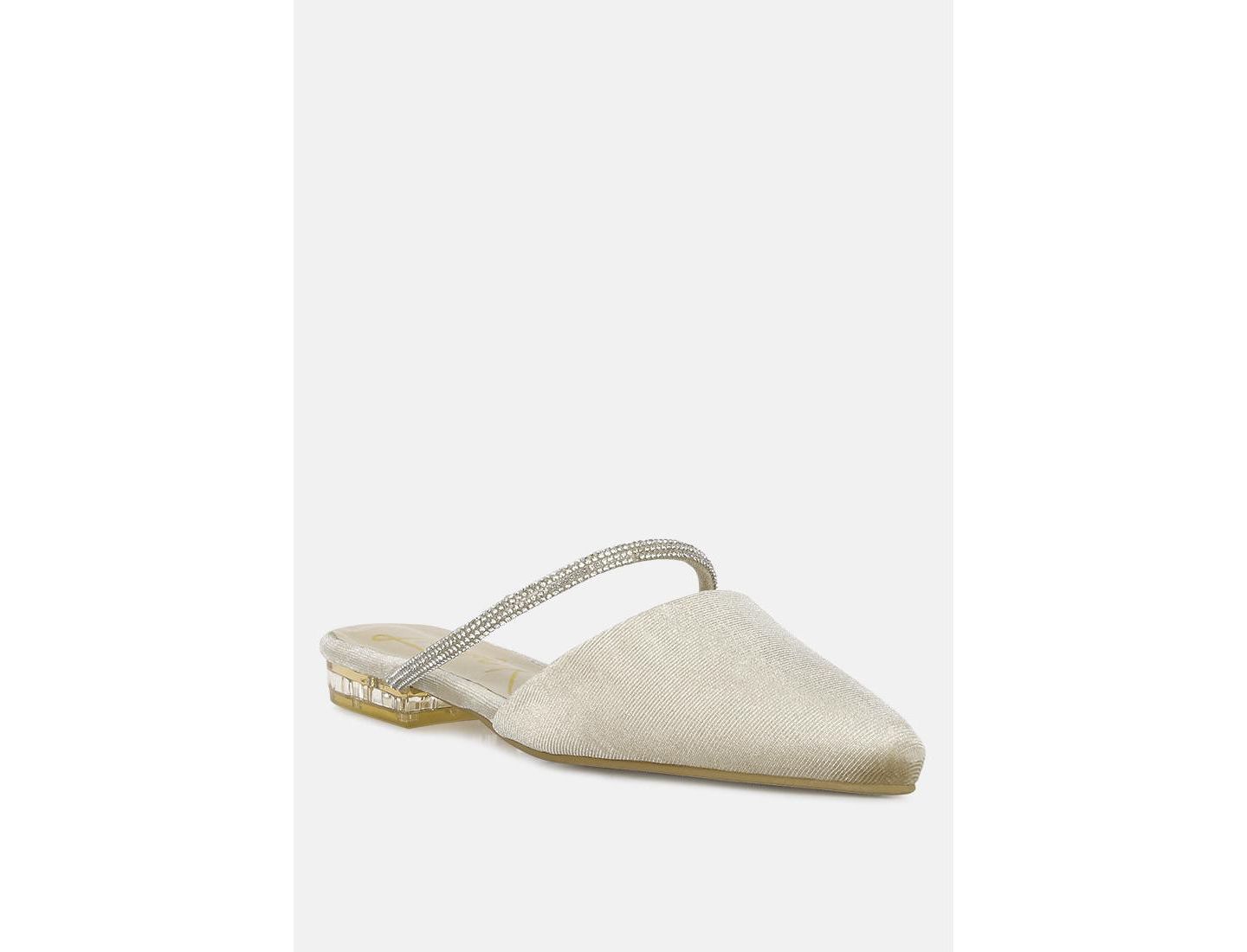 Женские сабо London Rag Turnon Velvet Diamante Detail Flat Mules, цвет: Бежевый / Хаки — фото 4
