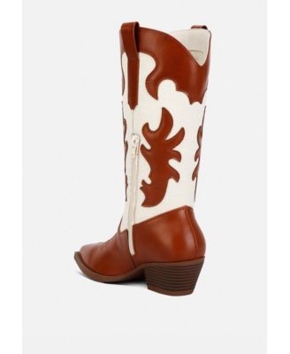 Womens Fallon Faux Leather Patchwork Cowboy Boots