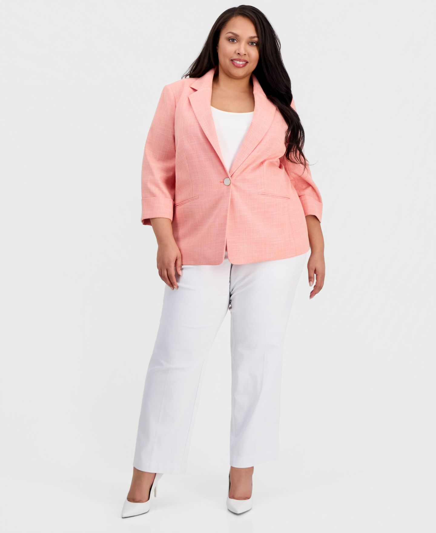 Женский пиджак Kasper Plus Size Notch-Lapel One-Button Blazer, цвет: Ванильный ледяной — фото 2