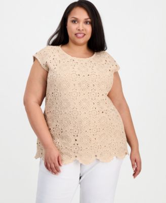 Plus Size Crewneck Extended-Sleeve Knit Top