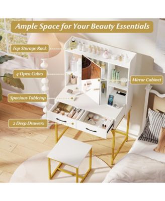 Vanity Desk with Storage Drawers and Charging Station, Makeup Dressing Table