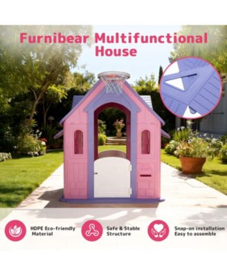 Large Kids Playhouse for Indoor Outdoor with Basketball Ring Toss Play and DIY Stickers for Girls Boys Ages 2