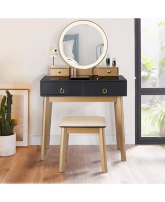 Makeup Vanity Set with Touch Dimming Mirror and 3 Color Lighting Modes