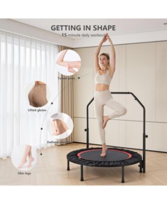 40-Inch Fitness Trampoline for Adults with Adjustable Handle Bar and Resistance Bands for Indoor/Outdoor