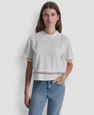 Women's Crewneck Linen-Blend Short-Sleeve Top