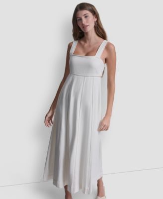 Women's Seamed Linen-Blend Tank Square Neck Dress