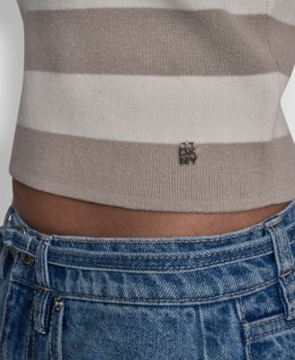 Women's Striped Sleeveless Polo Sweater