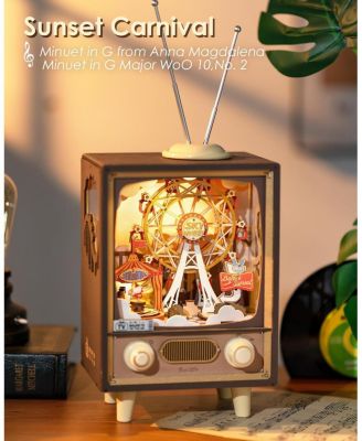 3D Wooden Puzzles for Adults DIY Book Nook Kit 16" Ferris Wheel Music Box Model Building Set with LED Crafts for Adults Gifts Girl boy