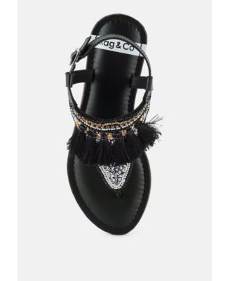 Rag and Co Womens Risha Genuine Leather Tassel Sandals