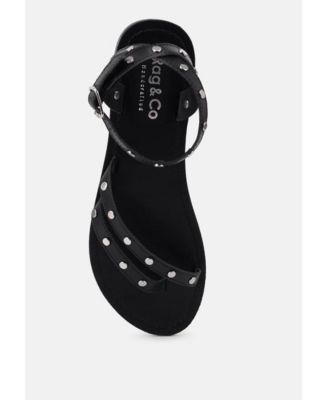 OPRAH Womens Studs Embellished Flat Sandals