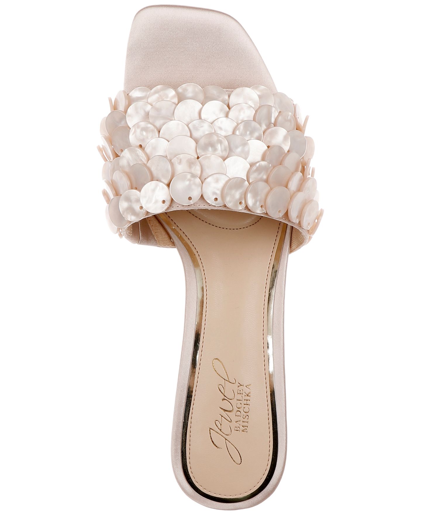 Женские сандалии Jewel Badgley Mischka Pacific Slip-On Dress Sandals, цвет: Тёмный телесный атласный — фото 4