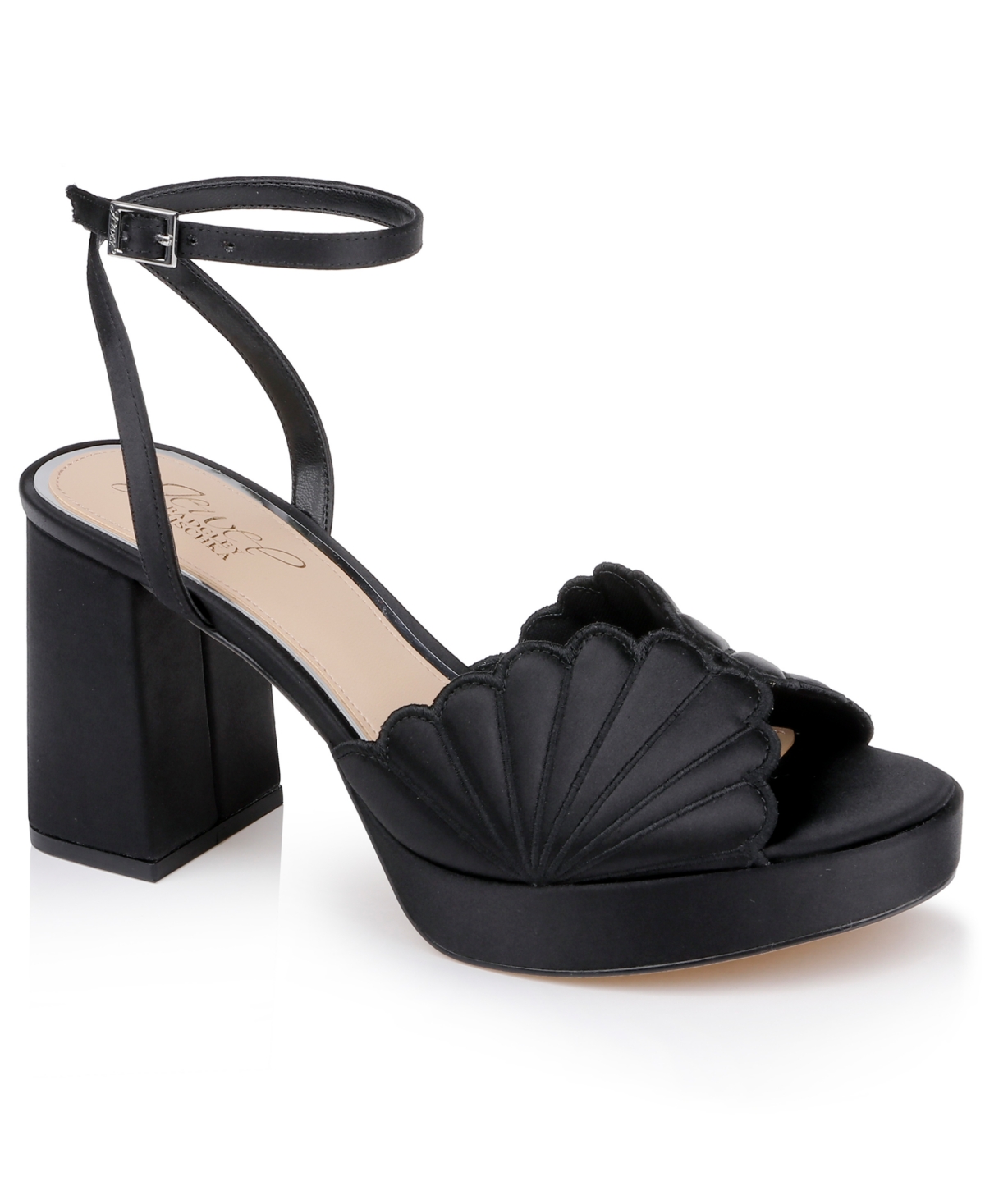 Jewel Badgley Mischka Women's Paola Almond Toe Dress Platform Sandals - Black Satin