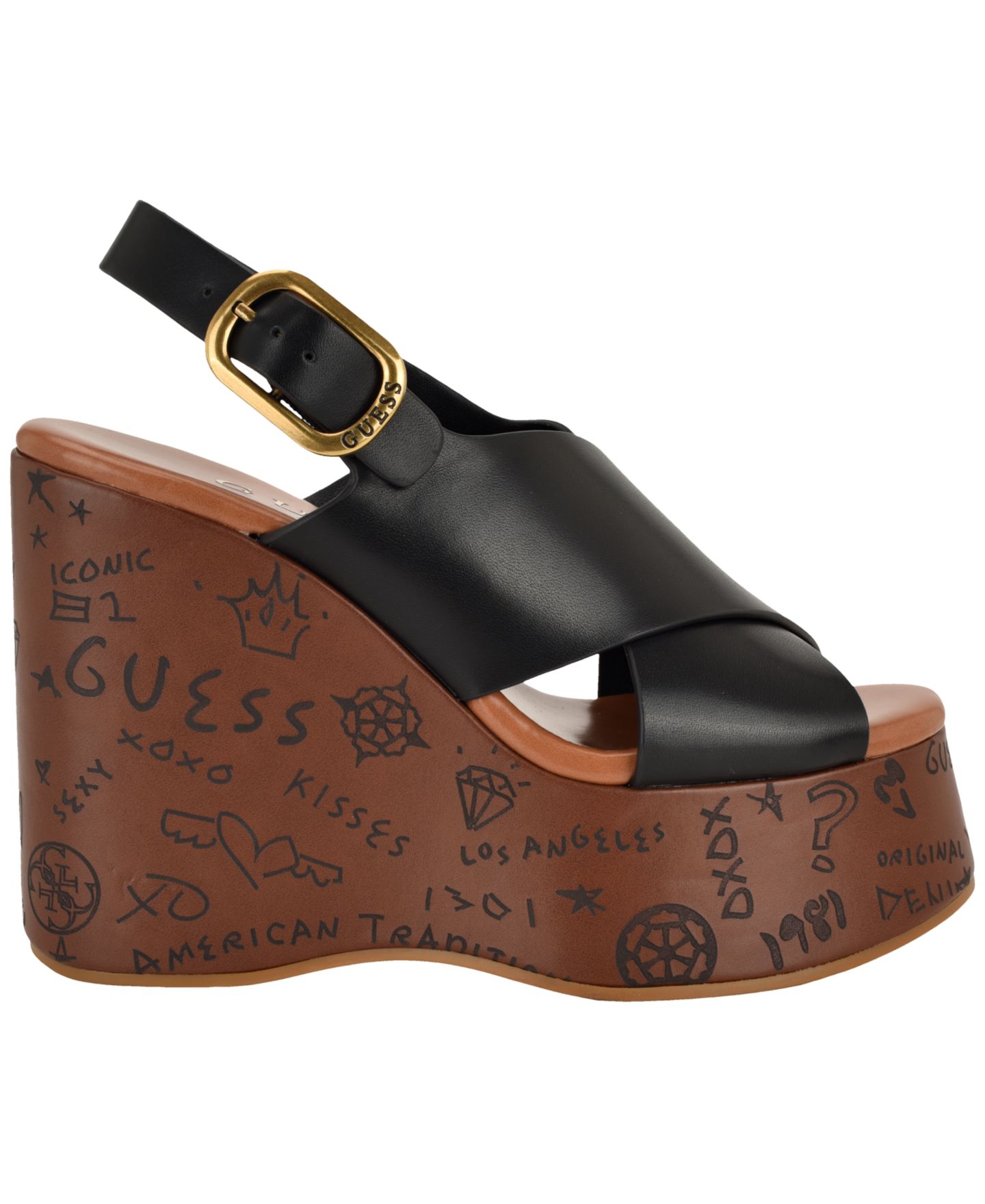 Женские сандалии GUESS Yarisel Logo-Embossed High Platform Wedge, цвет: Чёрный — фото 2