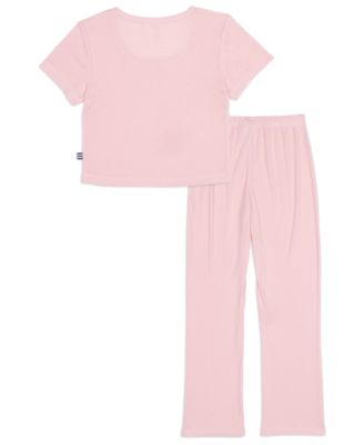 Girls' 6-16 Heart Pointelle Round Neck T-Shirt & Pants, 2-Piece Set