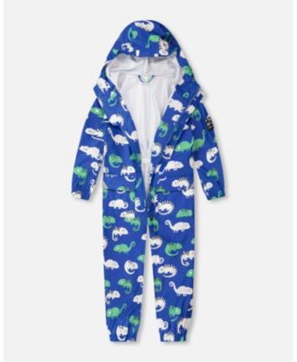 Toddler Boys Rain One-Piece in Polyurethane Blue Chameleon Print