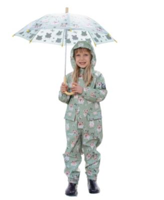 Baby Girls Polyurethane Frog Print Rain One Piece