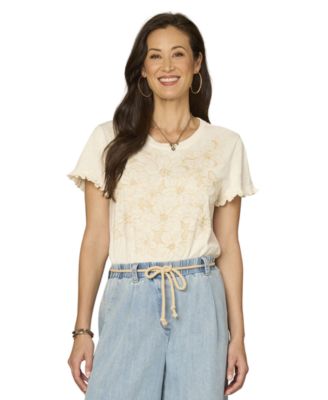 Petite Faggoting Detail Crewneck Top