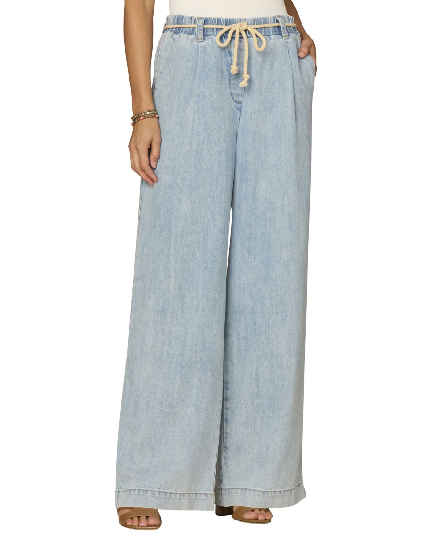 Женские брюки Democracy Petite Pleated Wide-Leg Rope Tie Belt, цвет: Светлый синий — фото 1