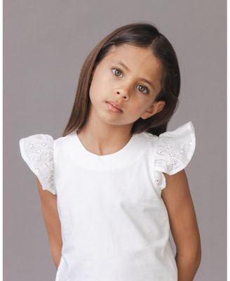 Girls Organic Knit Top with Eyelet Flutter Sleeves