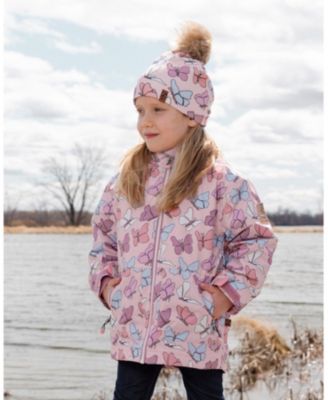Big Girls Mid-Season Jacket Pink Printed Butterflies