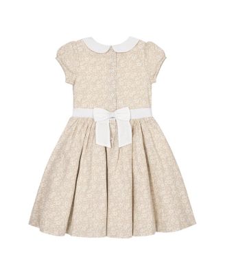 Toddler Girls Short Sleeve Linen Dress with Peter Pan Collar