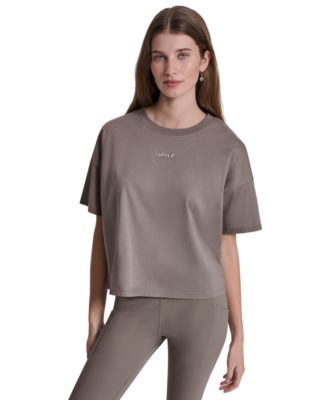 Women's Metallic Bubble Logo Drop Shoulder Pull-On T-Shirt