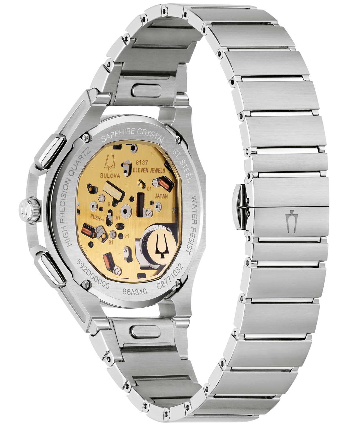 Bulova Men's Curv Progressive Sport Silver-Tone Stainless Steel Bracelet Watch 44mm